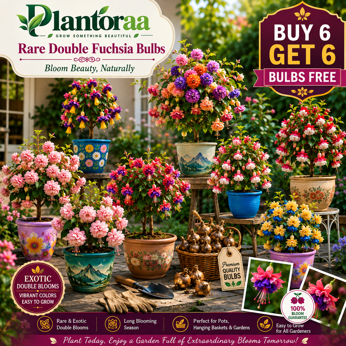 🌸 Rare Double Fuchsia Bulbs – Beautiful Shade-Loving Flowering Plants🔥Buy 6 Get 6 Free Bulbs🔥