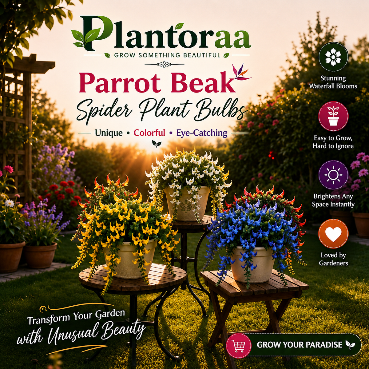 🪴🦜PARROTBEAK SPIDER PLANT BULBS - 🔥 BLOOMS FOR UP TO 300 DAYS A YEAR! 🦜Buy 6 Get 6 Free Bulbs🦜